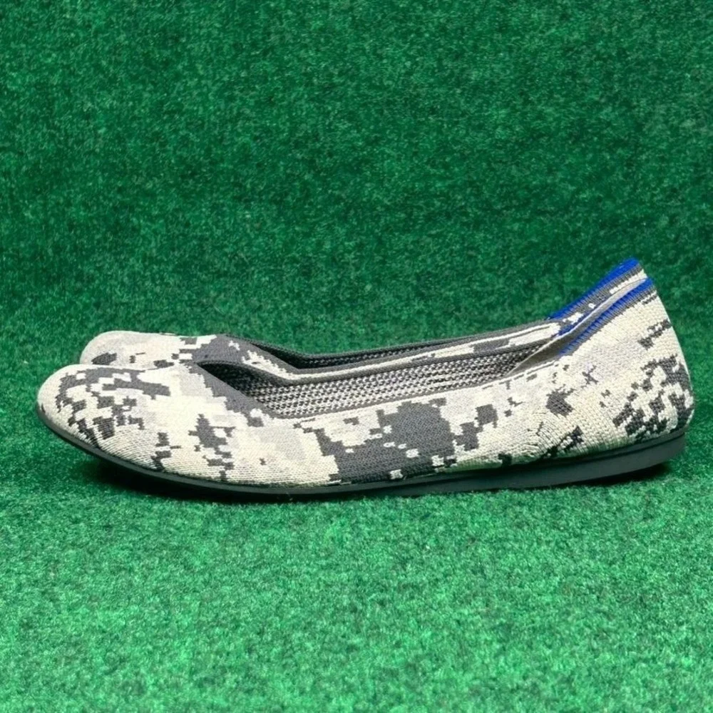 Rothys The Flat Round Toe Knit Ash Grey Camouflage Flats Womens 10‎ Rubber Sole